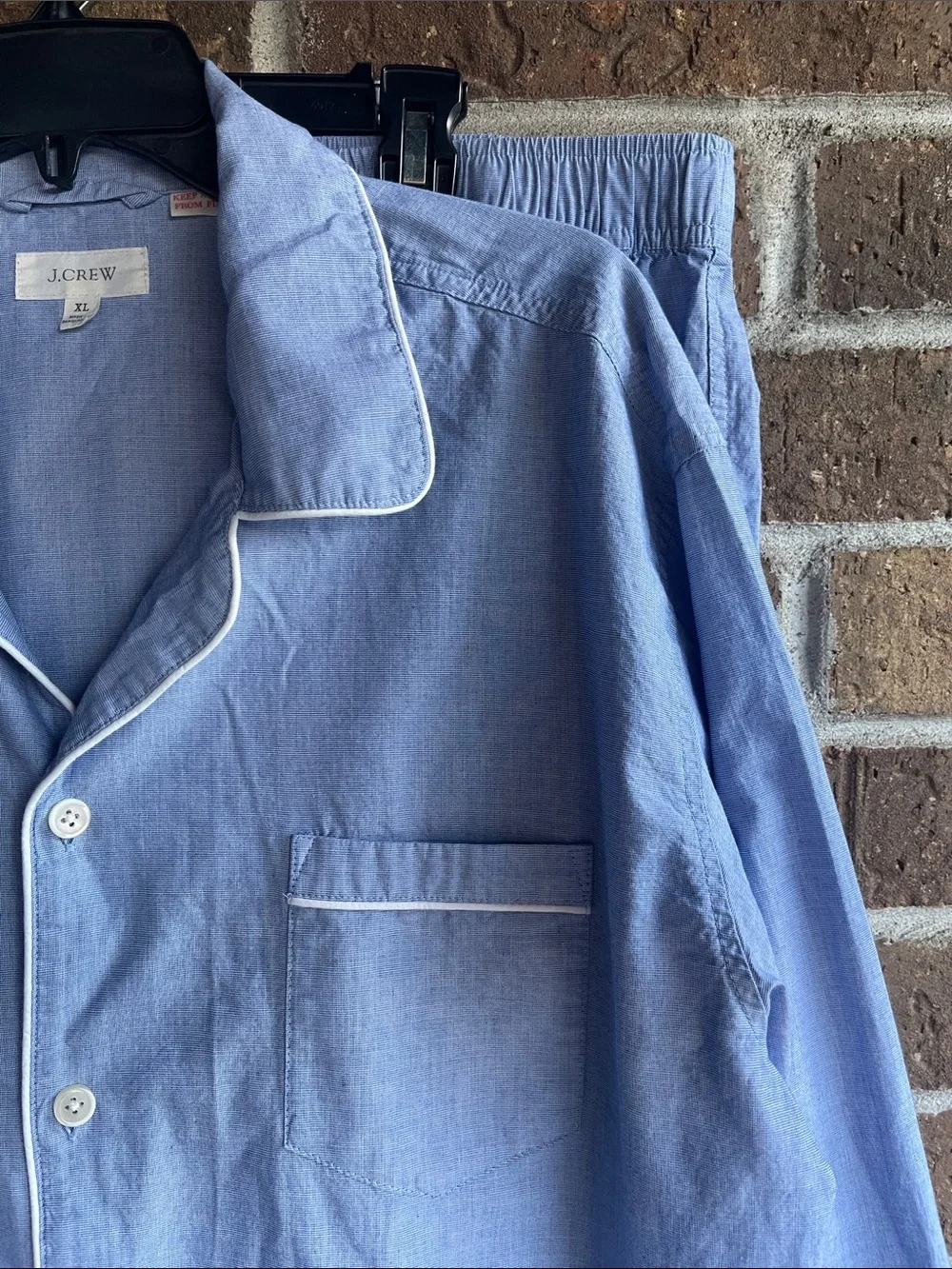 J. Crew Pajama Set in cotton herringbone Light Blue Long-Sleeve